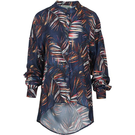 Blouse met bladprint en mandarijnkraag