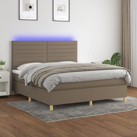 vidaXL - Boxspring - met - matras - en - LED - stof - taupe - 160x200 - cm