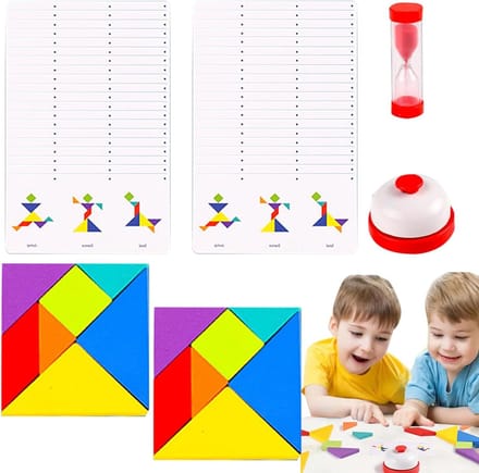 Houten Puzzel - Tangram Spel - Logica Oefenen - Met Timer - 14 Stukken - Vechtstijl