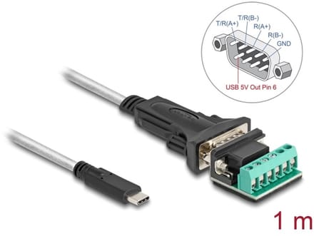 Delock Adapter USB Type-C™ to 1 x Serial RS-422/485 male with 6 pin terminal block 5 V 1 m