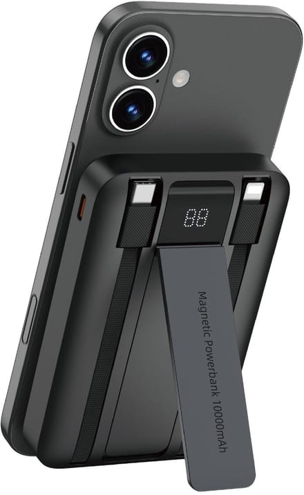 WiWU Powerbank 10000mAh - Type-C en Lightning kabel - Met kickstand - Digital display - Zwart