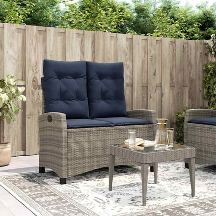 vidaXL - Tuinbankje - verstelbaar - met - kussens - poly - rattan - grijs