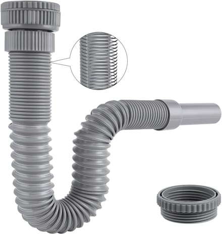 Hibbent Flexible siphon with reinforced steel wire and adapter, grey - ShopVlot