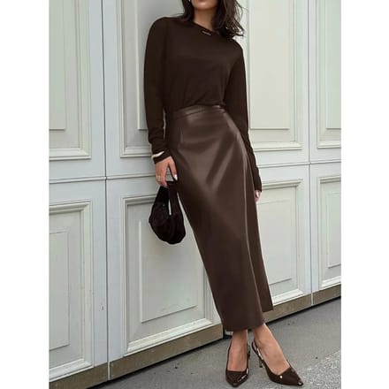 High-end leren rok Herfst Sexy High-waisted Slim Heuppakrok XL gray