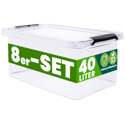 Deuba Opbergox - Set van 8 Stapelbaar 58x39x17cm 40L – Transparant