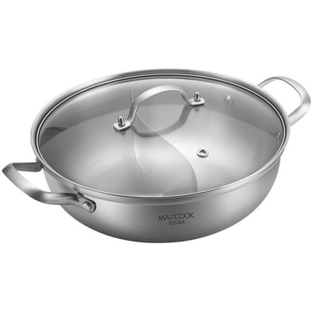Maxcook 3-Lagen 304 Rvs Dubbele Smaak Hotpot - Met Glasdeksel - 30cm