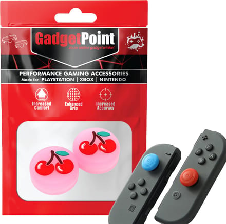 Gadgetpoint - Thumb Grips voor Nintendo Switch Joy-Con Controllers - Gaming Thumbgrips - Performance Anti-Slip Thumbsticks - Bescherming Accessoires - Fruit - Kers roze