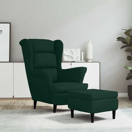 vidaXL - Fauteuil - met - voetenbank - fluweel - donkergroen