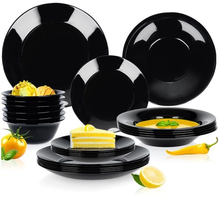Serviesset Glas Zwart 24 delig - Servies Set - Bordenset - Borden