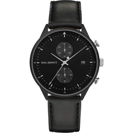 Paul Hewitt PH Watch Chrono Line Black IP Black/SS Leather Black 42mm PH-C-B-BSS-2M