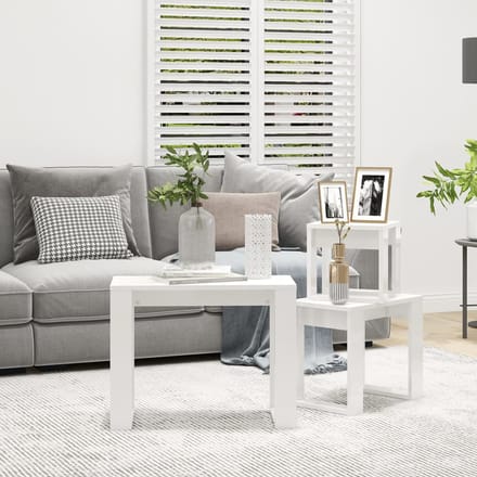 vidaXL - 3-delige - Tafeltjesset - bewerkt - hout - hoogglans - wit