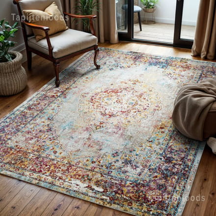 Picasso Keshan Vierkant Vintage Vloerkleed Multi / Beige- 200x200 CM Vierkant
