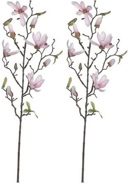 Mica Decorations Kunstbloemen - 2x - magnolia tree - lichtroze - 80 cm - siertakken - boeket - stelen