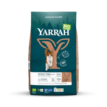10kg Yarrah Bio Tarwevrij met Kip & Vis Kattenvoer droog