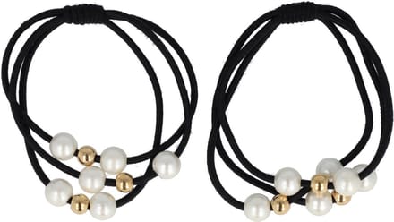 Haarsoires Haarelastieken – Glans Parelkralen - Zwart Wit Goud - Set van 2