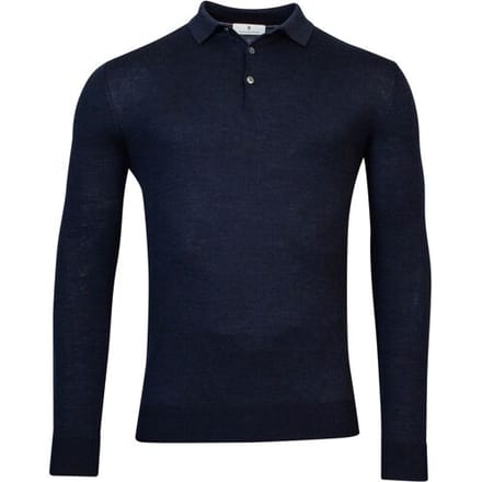 Thomas Maine Trui Fine Merino Pullover Polo Long Sleeve Single Knit Navy / male