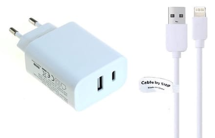 OneOne 20W Lader met USB A en C poort + 0,5m OneOne USB A naar Lightning kabel. USB C voor snelladen. Oplader adapter past op Apple iPhone 5, iPhone 5c, iPhone 5s, iPhone 6, 6 Plus, 6s, iPhone 7, 7 Plus, iPhone 8, 8 Plus, iPhone SE, iPhone X