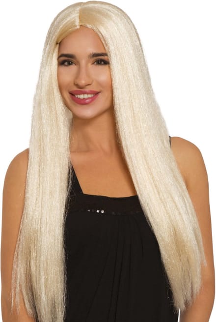 Pruik Lang Steil Blond Feeën Prinsessen beige