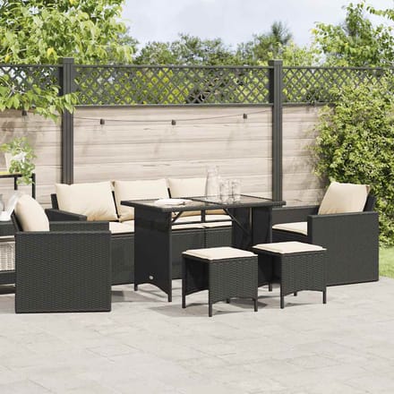 vidaXL - 6-delige - Loungeset - met - kussens - poly - rattan - zwart