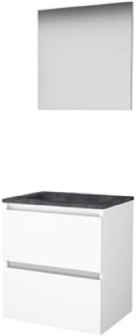Basic-Line Basic 46 Badkamermeubelset - 60 x 46 cm - Greeploos - 2 Lades - Hardstenen Wastafel - Zonder Kraangat - Spiegel - Ice White