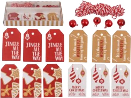 Gift tags, Natural redmet 6 belletjes - christmas