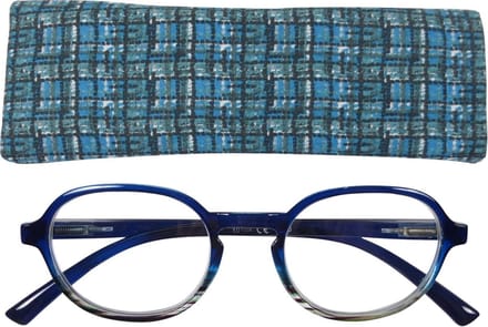 Lilly&June Leesbril Donkerblauw/Doorzichtig Gestreept +3 - Met Bijpassend Etui
