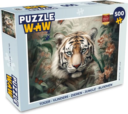 Puzzel Tijger - Vlinders - Dieren - Jungle - Bloemen - Legpuzzel - Puzzel 500 stukjes