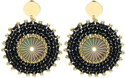 Oorbellen met glaskralen – zwart – 5,5x4,5 cm