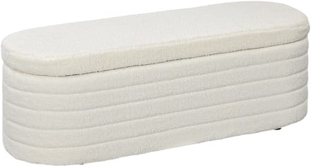HOMCOM-Polsterbank-Polyester, Eukalyptusholz-116L x 41B x 40,5H cm-Cremeweiß