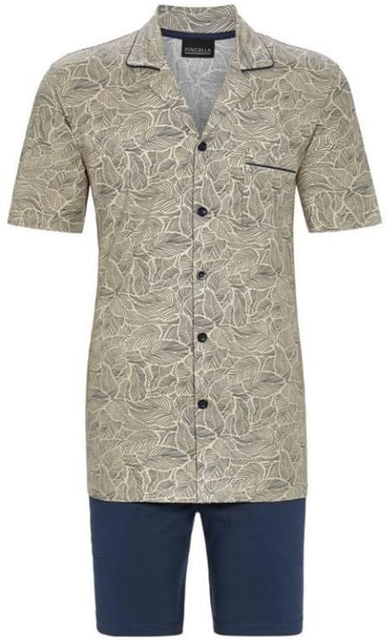 Heren doorknoopshortama bladeren karamel - Beige - Maat - 56