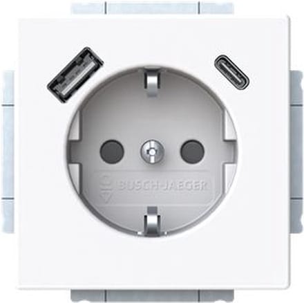 Busch Jaeger Future Linear Wandcontactdoos kinderveilig + 2x USB-Lader Studiowit 20 EUCB2USBAC-84