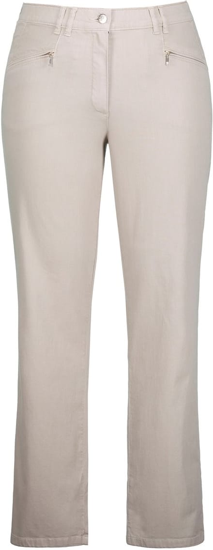 Ulla Popken - Dames - Zomerbroek Mony comfortabel licht ritszakken stretch - Cement - Maat 48