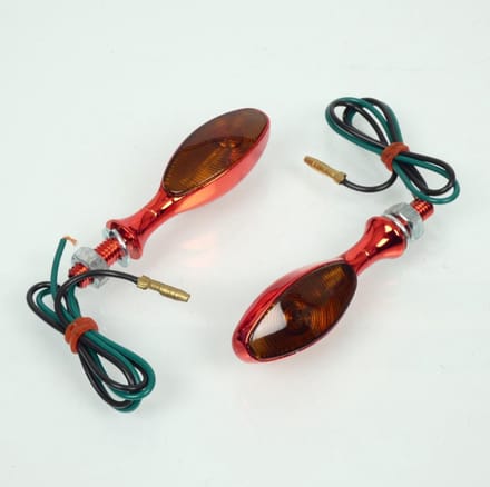 Mini clignotant LED 12V aluminium oblong chromé rouge pour moto 4602 Neuf