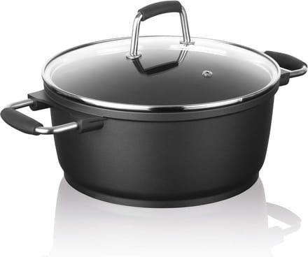 Gietaluminium Steelpan 28 cm met Glazen Deksel en Greblon Antiaanbaklaag