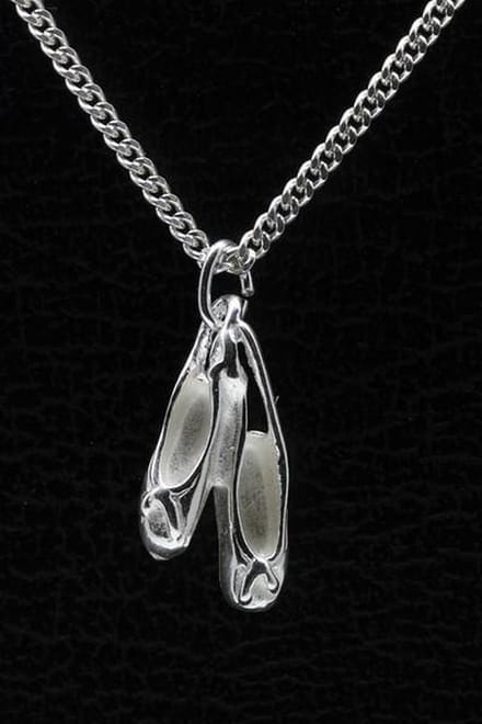 Zilveren Balletschoen ketting hanger - dubbel