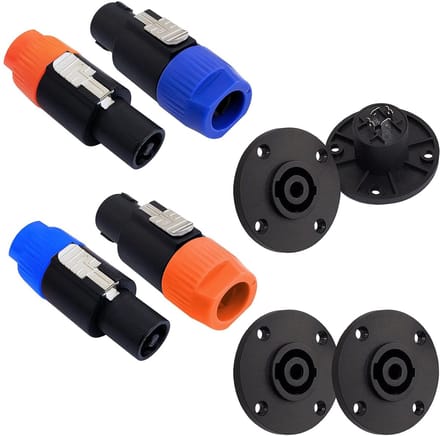 8 Packs Audio Speaker Plug Kit - 4x 4 Pole Speaker Plug - 4Pcs 4 Pole Square Female Panel Mount Socket - NL4FC - NL4FX - NLT4X - NL2FC - NA4LJ - NA4LJX