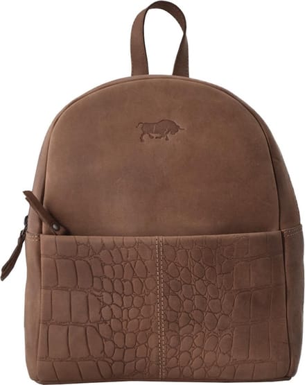 Rugzak Dames Met Kroko Print Lichtbruin Leer – Backpack Dames – Leren Rugtas Dames Cognac