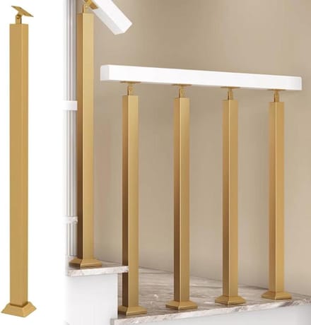 Trapleuning Paal - Spilpaal Baluster - Veilig Traplopen - Kantelbare Beugel - 60-120 cm - Goud
