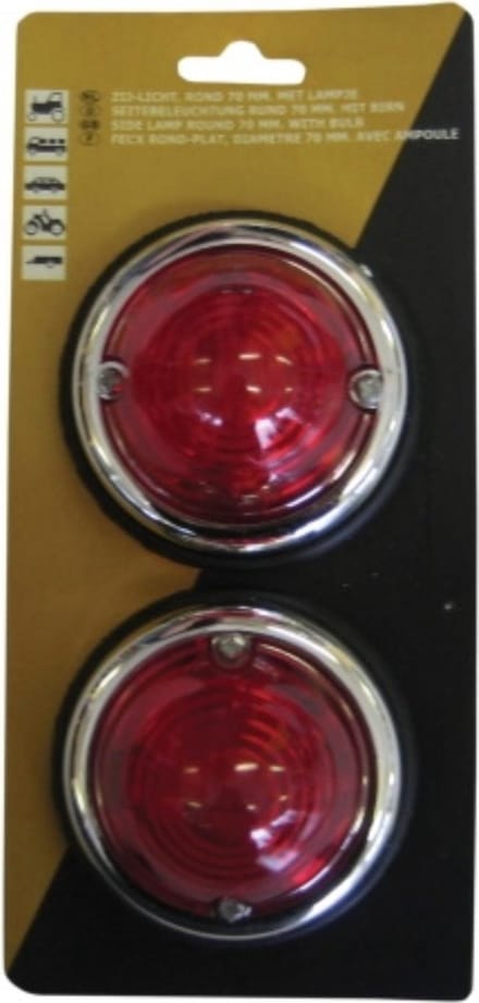 Dragon-Tools Zijlamp Markeringslamp Set - Rood - Ø 70 mm - Chroom - 2 stuks