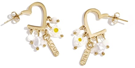 Oorbellen in hart vorm met hangende kralen en charms