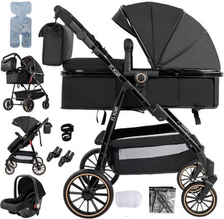 3-in-1 Kinderwagen Set Compleet met Stoelverhoger en Reiswieg