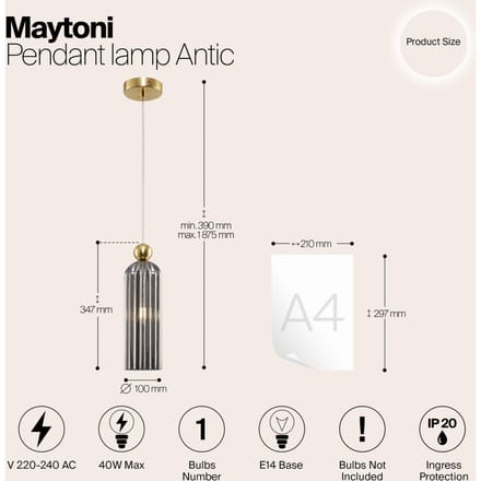 Maytoni Antic hanglamp, glazen kap in grijs