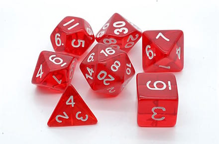 Polydice set - Polyhedral dobbelstenen set 7 delig | Set van 7 dice | dungeons and dragons dnd dice | D&D Pathfinder RPG DnD | Rood doorzichtig