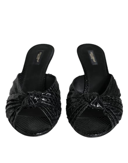 Dolce & Gabbana Zwarte Leren Hakken Slides Sandalen Schoenen