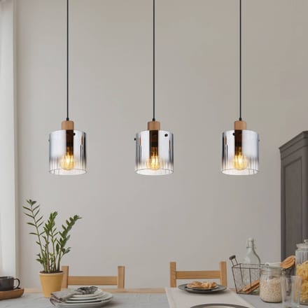 Globo Hanglamp Underwood, lengte 100 cm, bruin/rookgrijs, MDF
