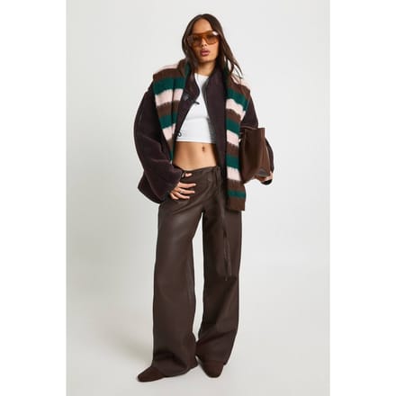 boohoo Dames Kunstleren Palazzo-broek met ceintuur | Chocoladebruin | Maat: 42