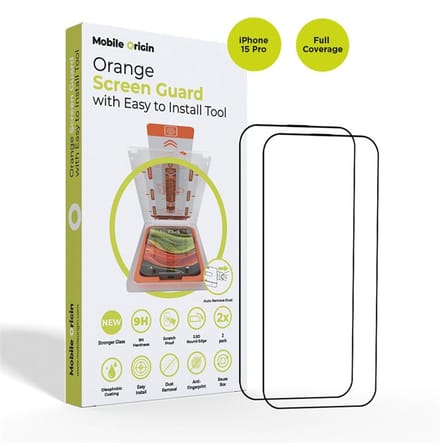Mobile Origin Oranje Screen Guard Voor Iphone 15 Pro Met Handige Applicator, 2 Stuks