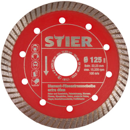 STIER diamant-tegelzaagschijf extra dun ø 125 mm boring 22,23 mm speciaal voor gres tegels