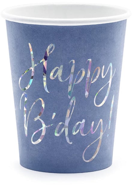 Mok met de tekst Happy B'day!, marineblauw, 220 ml (1 PU / 6 stuks)