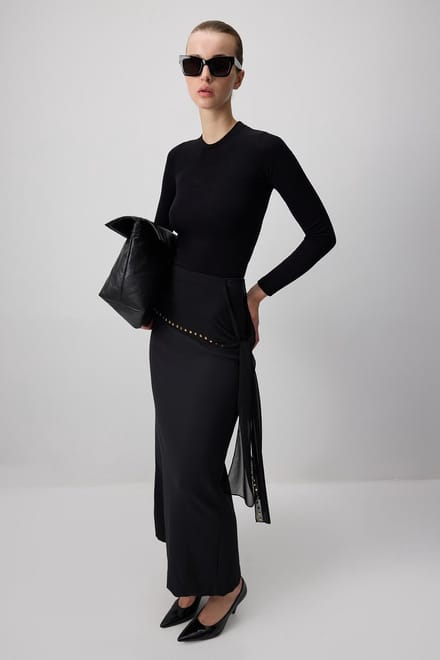 Touché Privé - Crêpe rok met studs - Zwart - Dames